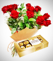 Amor & Romance - Combo Pareja Perfecta: Bouquet de 12 Rosas y Chocolates