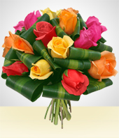 Flores - Bouquet Ensueo: 12 Rosas Multicolores
