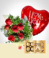 Combos Especiales - Sorpresa de Amor: Bouquet, Chocolates y Globo