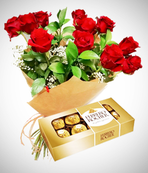 Flores a Mxico Combo Pareja Perfecta: Bouquet de 12 Rosas y Chocolates
