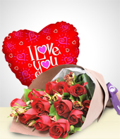 Día de San Valentín - Combo Encanto: Bouquet 12 Rosas + Globo