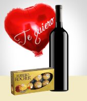 Flores :  - Combo Terciopelo: Chocolates + Vino + Globo